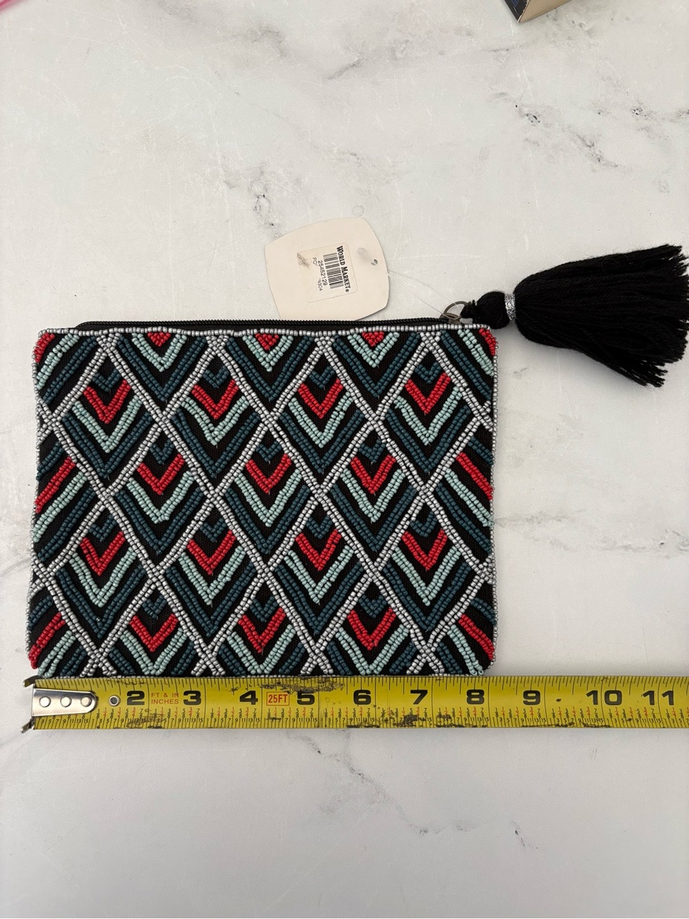 Diamond Pattern Beaded Clutch with Tassel (New with tags)